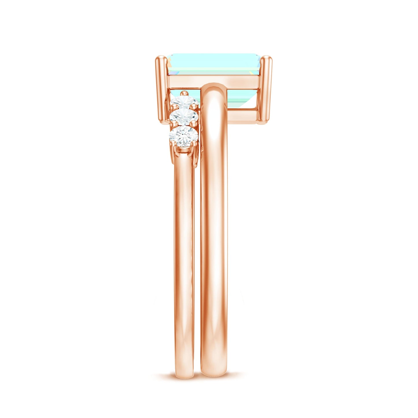 6x8mm Emerald Cut Ethiopian Opal Solitaire Ring Set with Diamond Enhancer