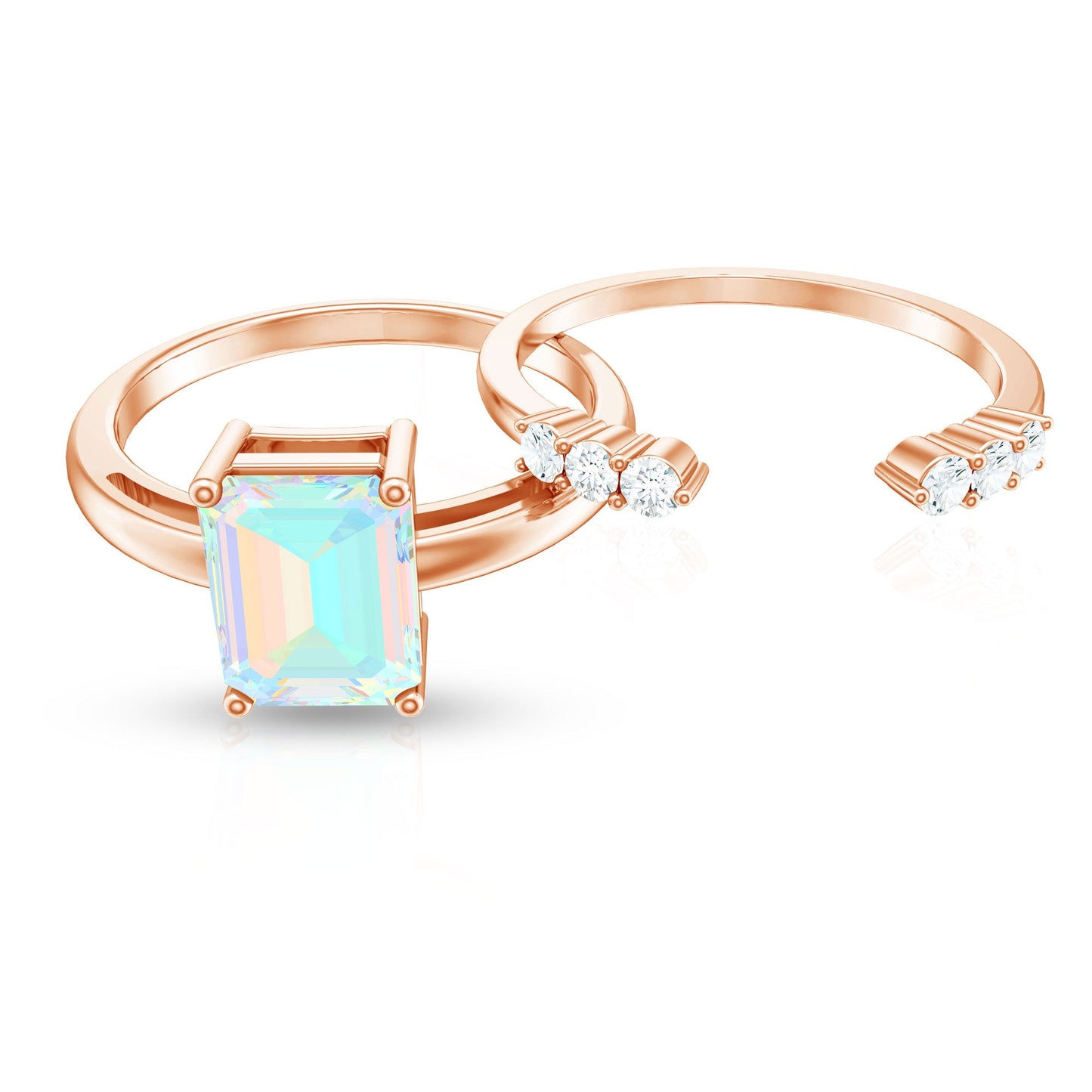 6x8mm Emerald Cut Ethiopian Opal Solitaire Ring Set with Diamond Enhancer