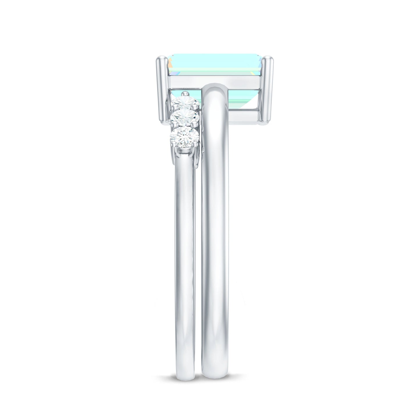 6x8mm Emerald Cut Ethiopian Opal Solitaire Ring Set with Diamond Enhancer