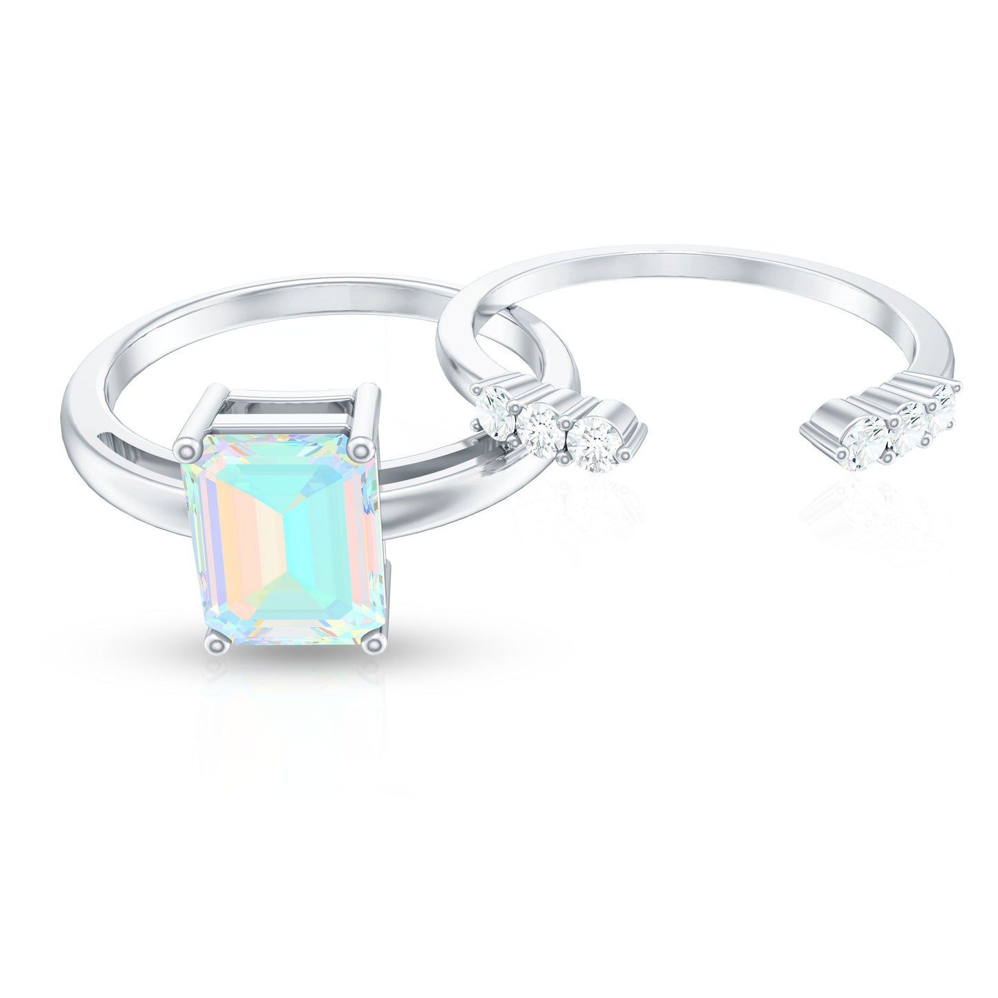 6x8mm Emerald Cut Ethiopian Opal Solitaire Ring Set with Diamond Enhancer