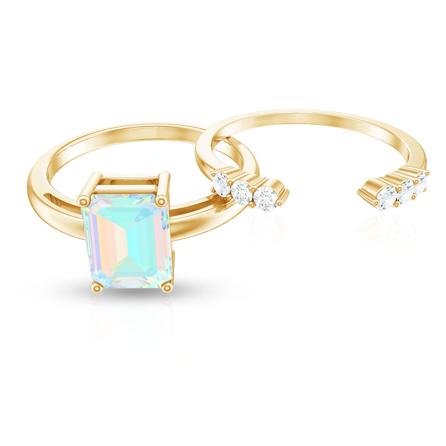 6x8mm Emerald Cut Ethiopian Opal Solitaire Ring Set with Diamond Enhancer