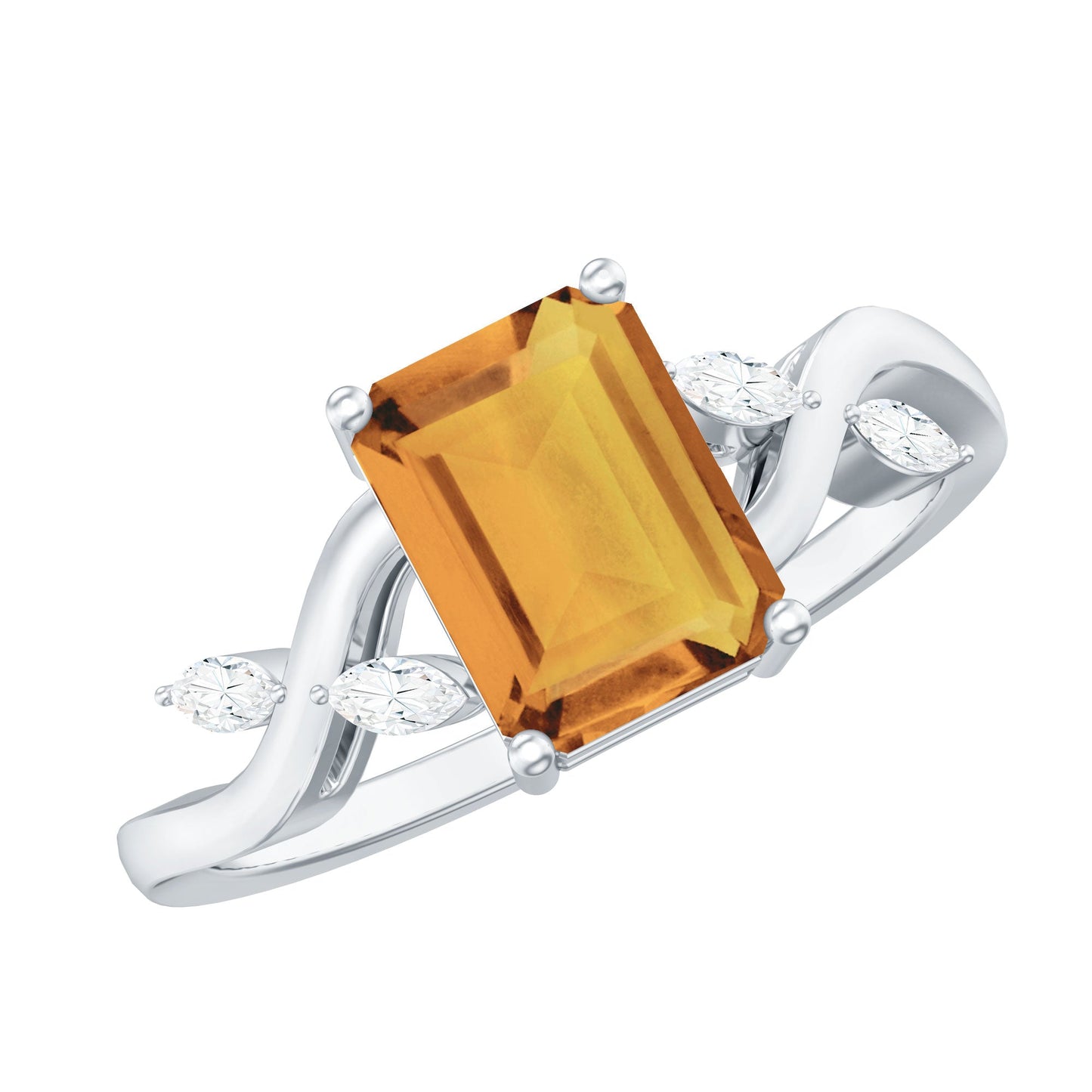 Natural 6X8mm Citrine Emerald Cut Engagement Ring with Diamond