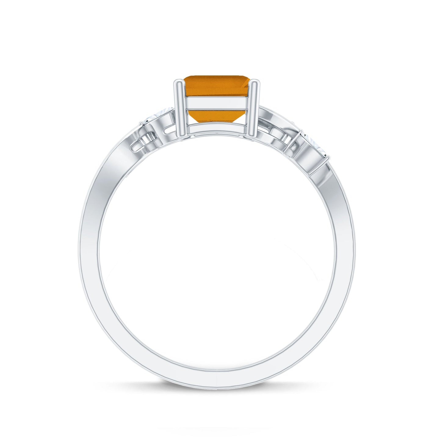 Natural 6X8mm Citrine Emerald Cut Engagement Ring with Diamond