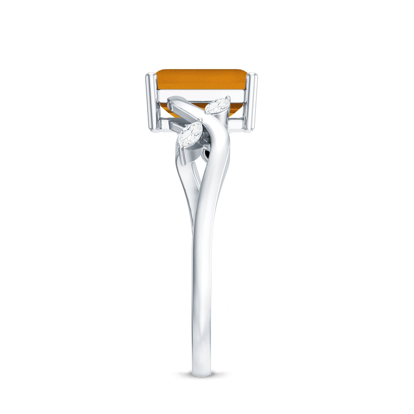 Natural 6X8mm Citrine Emerald Cut Engagement Ring with Diamond