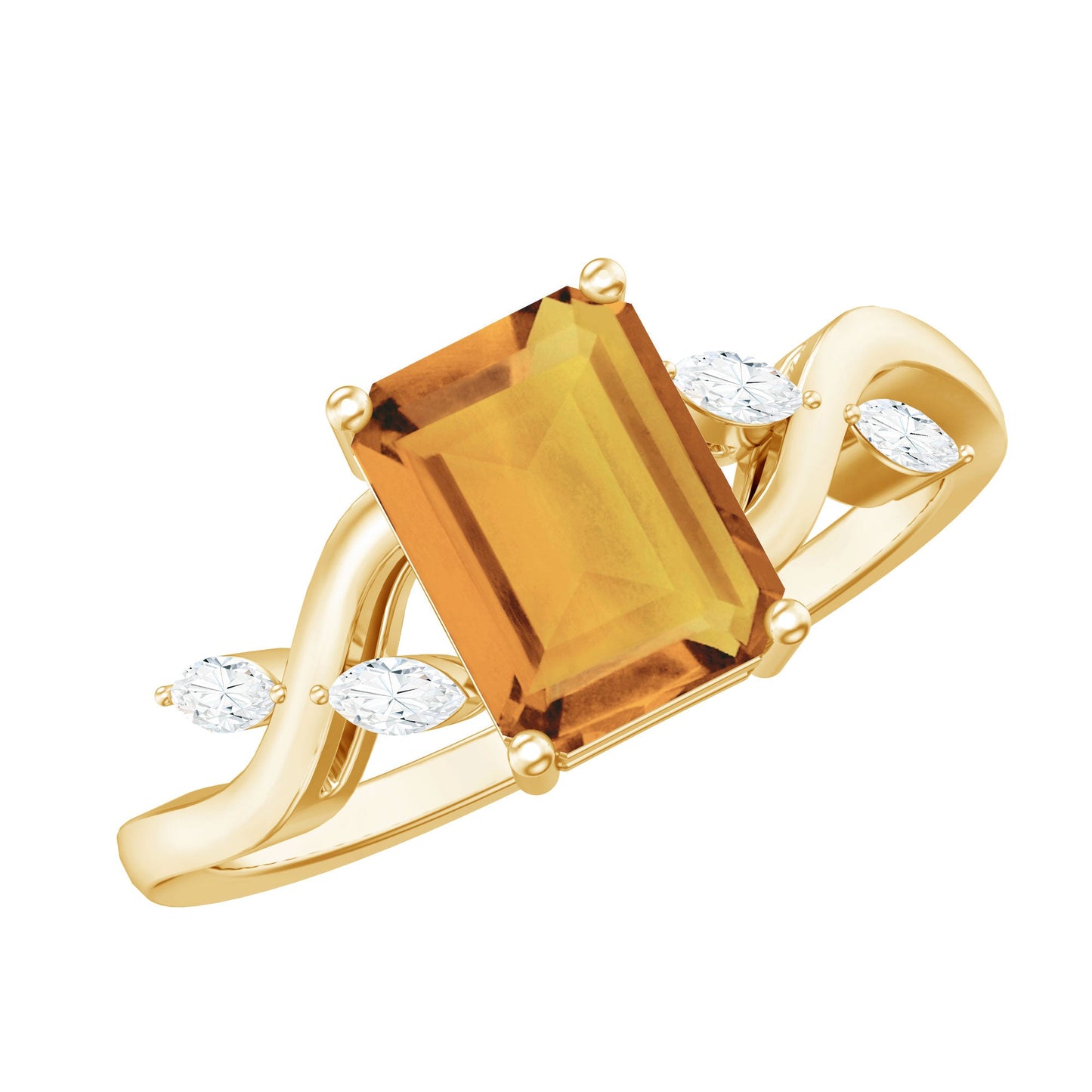 Natural 6X8mm Citrine Emerald Cut Engagement Ring with Diamond