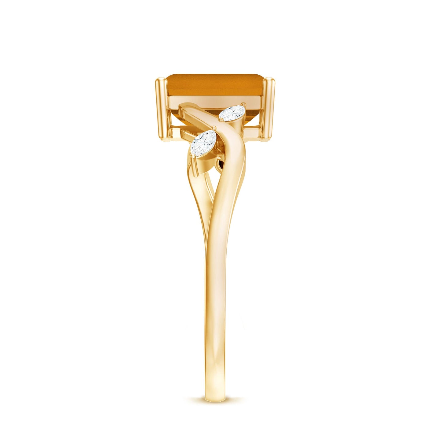 Natural 6X8mm Citrine Emerald Cut Engagement Ring with Diamond