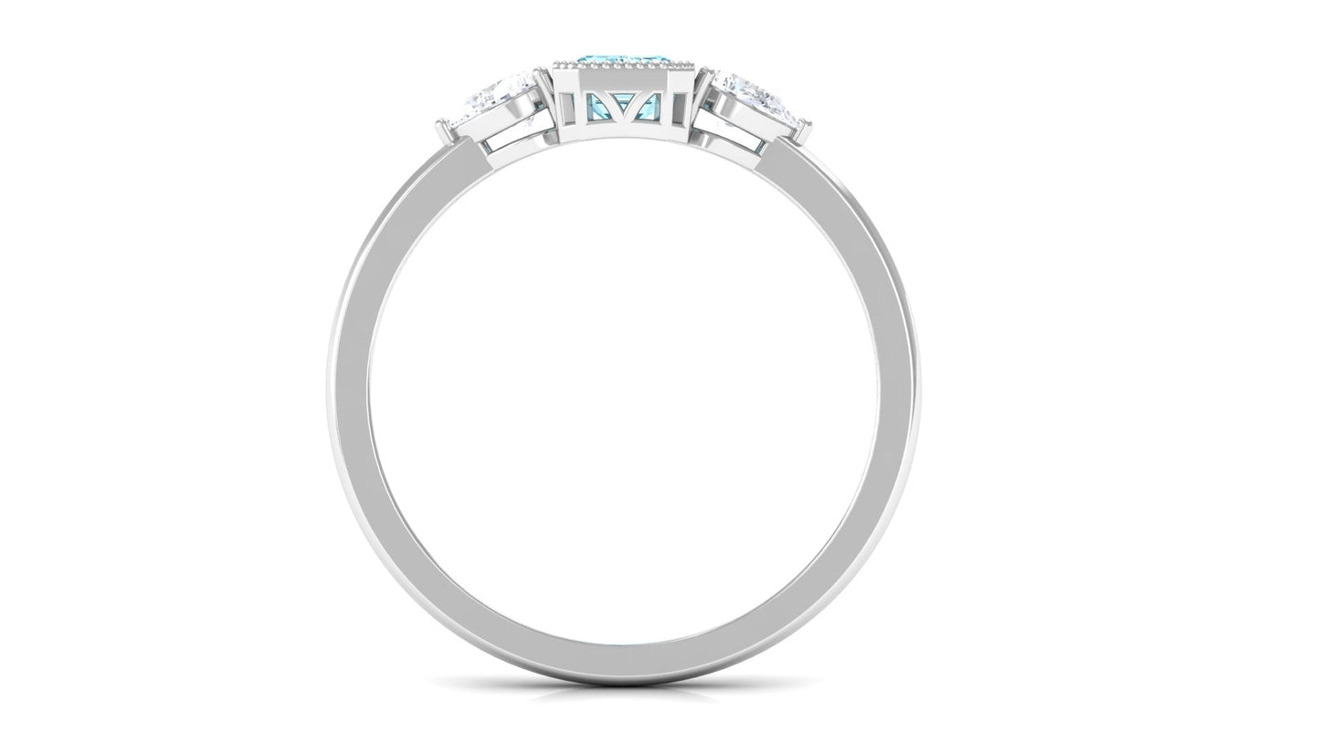 Octagon Cut Aquamarine Solitaire and Diamond Ring