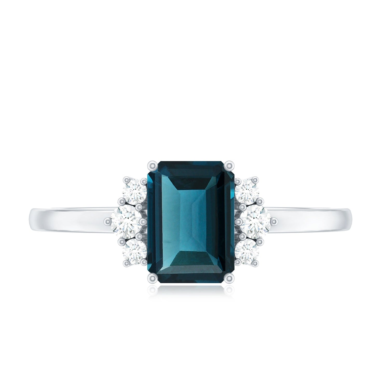 6X8mm Emerald Cut London Blue Topaz Diamond Engagement Ring with Certificate
