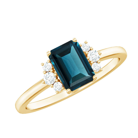 6X8mm Emerald Cut London Blue Topaz Diamond Engagement Ring with Certificate