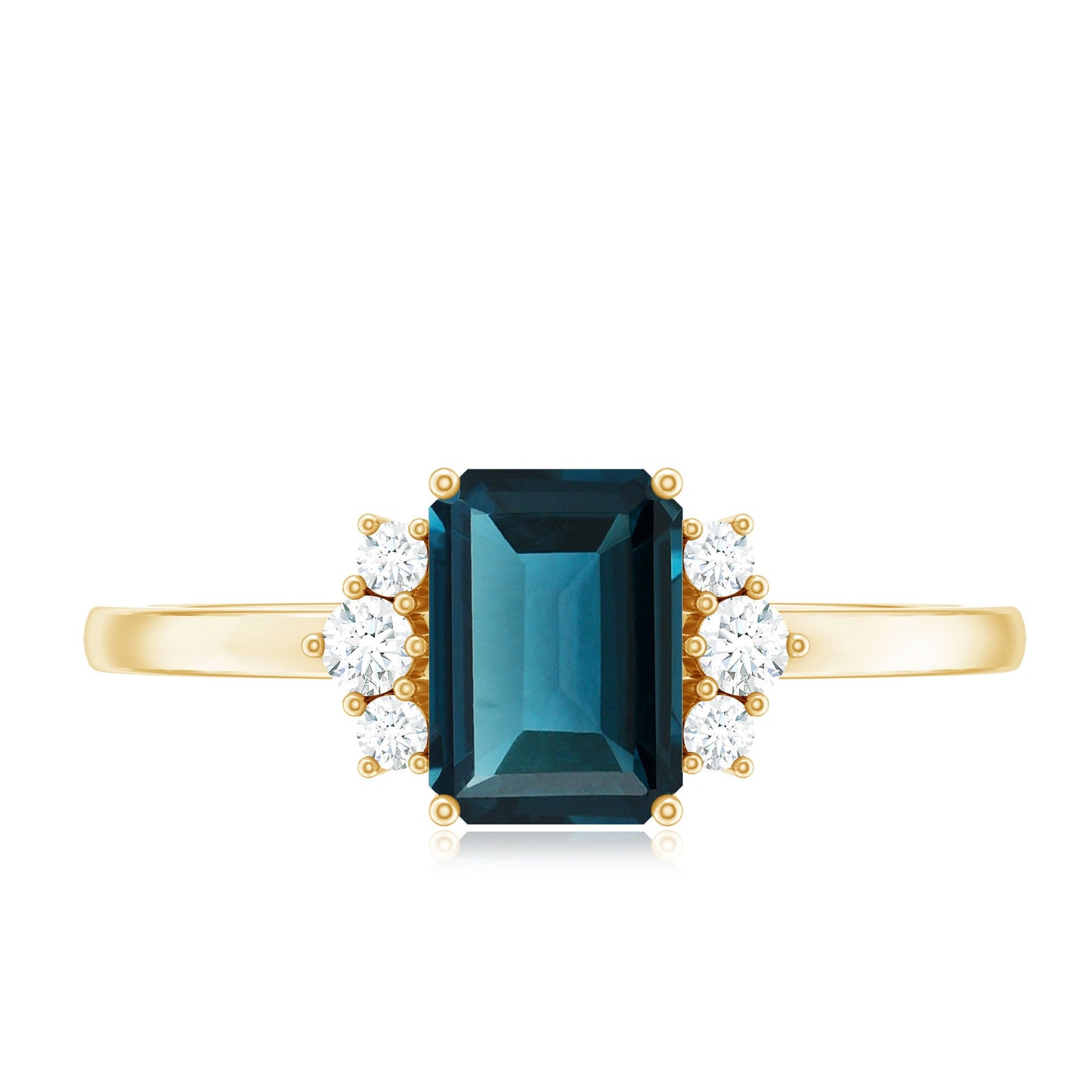 6X8mm Emerald Cut London Blue Topaz Diamond Engagement Ring with Certificate