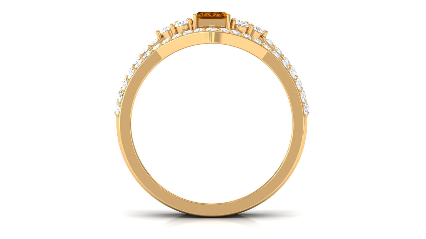 Real Citrine Emerald Cut Engagement Ring with Wedding Band