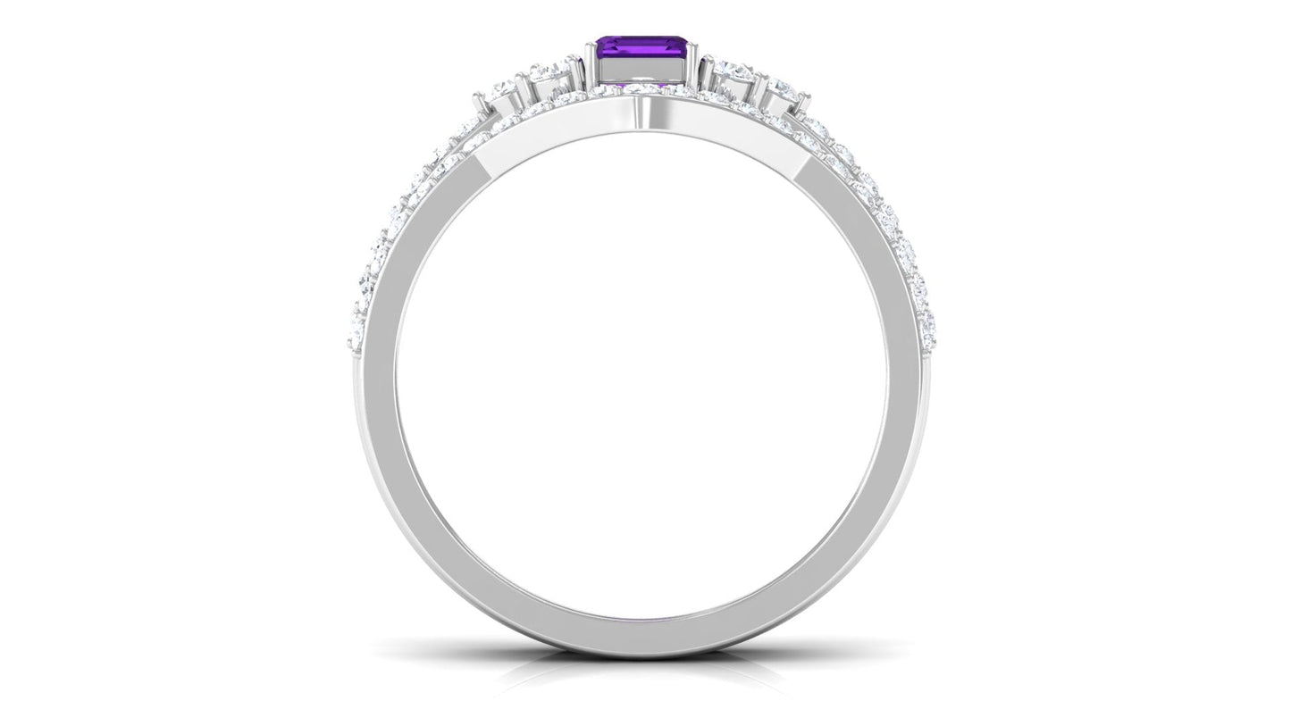 Real Amethyst Stackable Ring Set with Diamond Stones