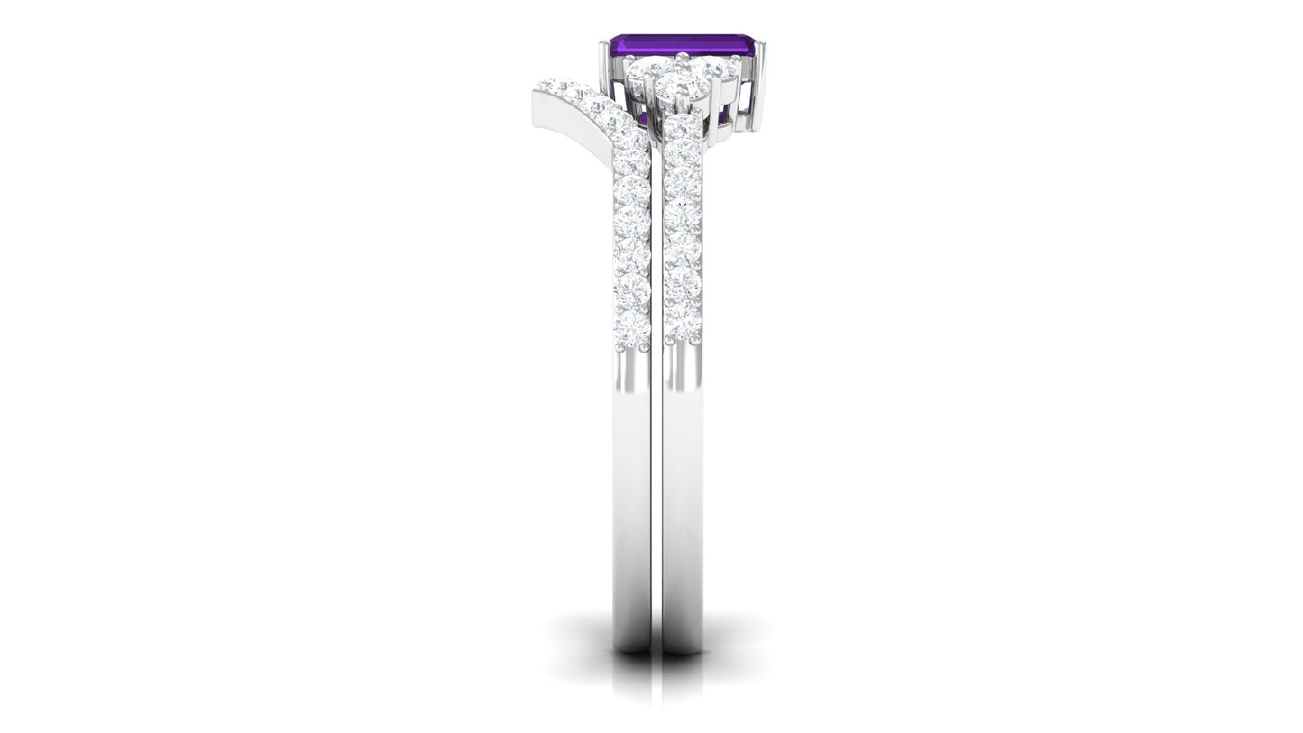 Real Amethyst Stackable Ring Set with Diamond Stones