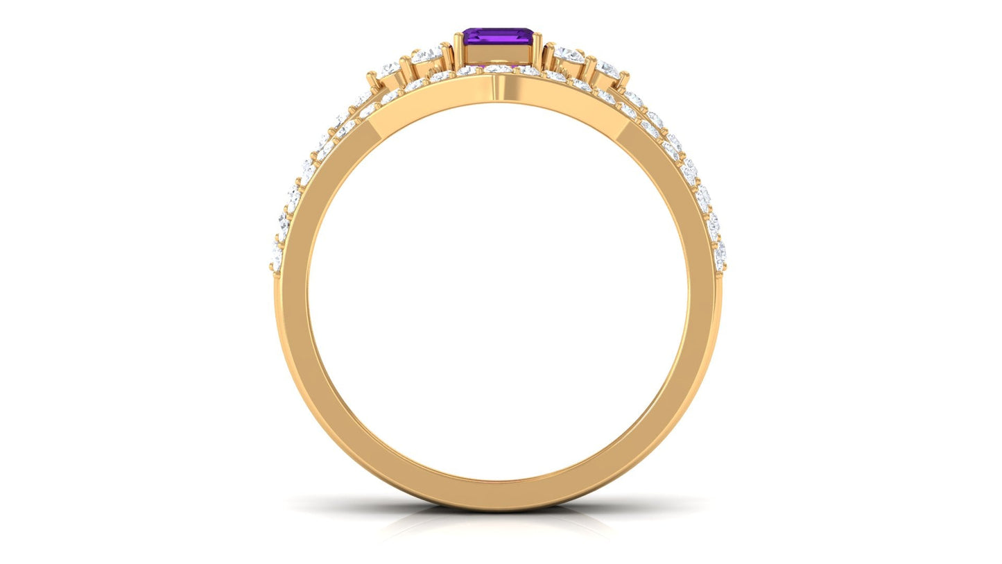 Real Amethyst Stackable Ring Set with Diamond Stones