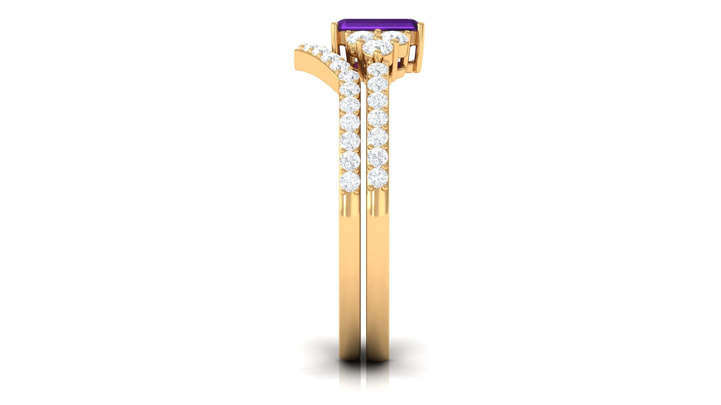 Real Amethyst Stackable Ring Set with Diamond Stones