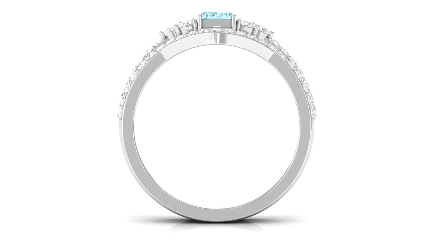 Aquamarine and Diamond Ring Set in Prong Setting