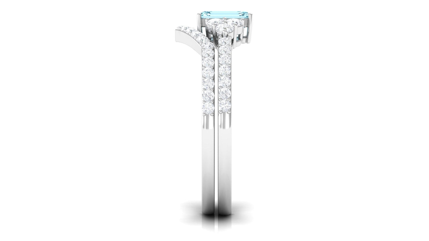 Aquamarine and Diamond Ring Set in Prong Setting
