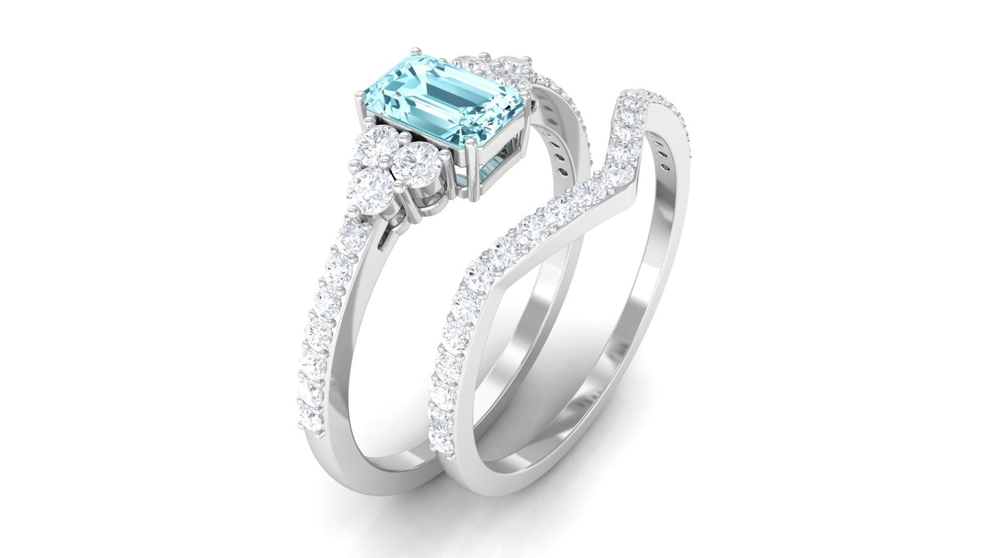 Aquamarine and Diamond Ring Set in Prong Setting