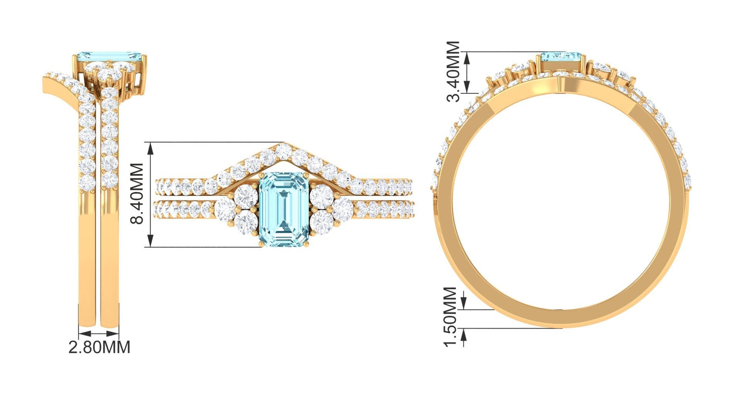 Aquamarine and Diamond Ring Set in Prong Setting
