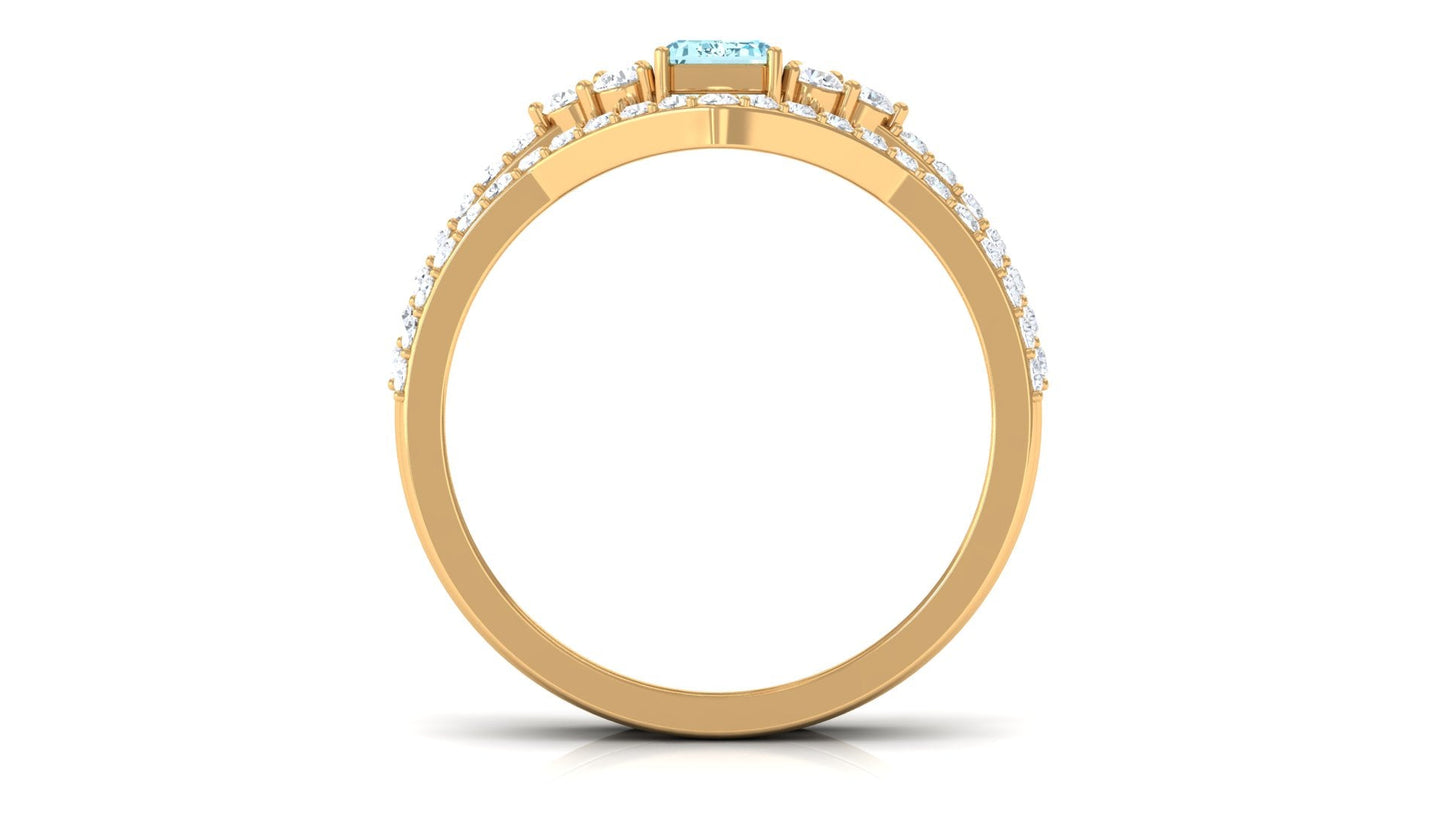 Aquamarine and Diamond Ring Set in Prong Setting