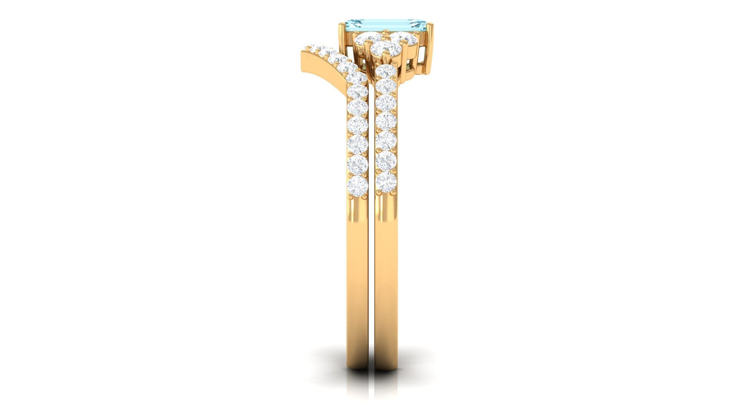 Aquamarine and Diamond Ring Set in Prong Setting