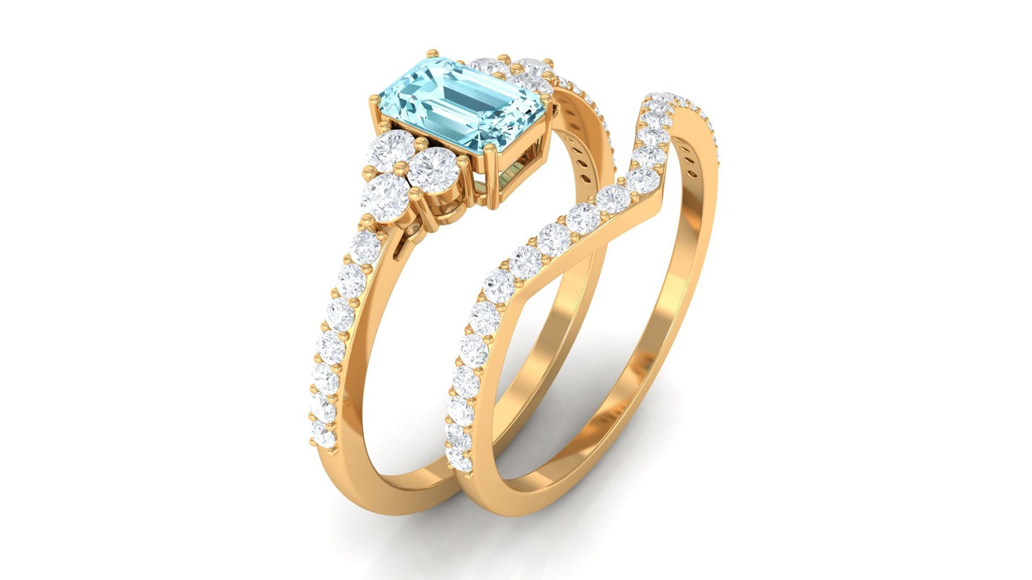 Aquamarine and Diamond Ring Set in Prong Setting