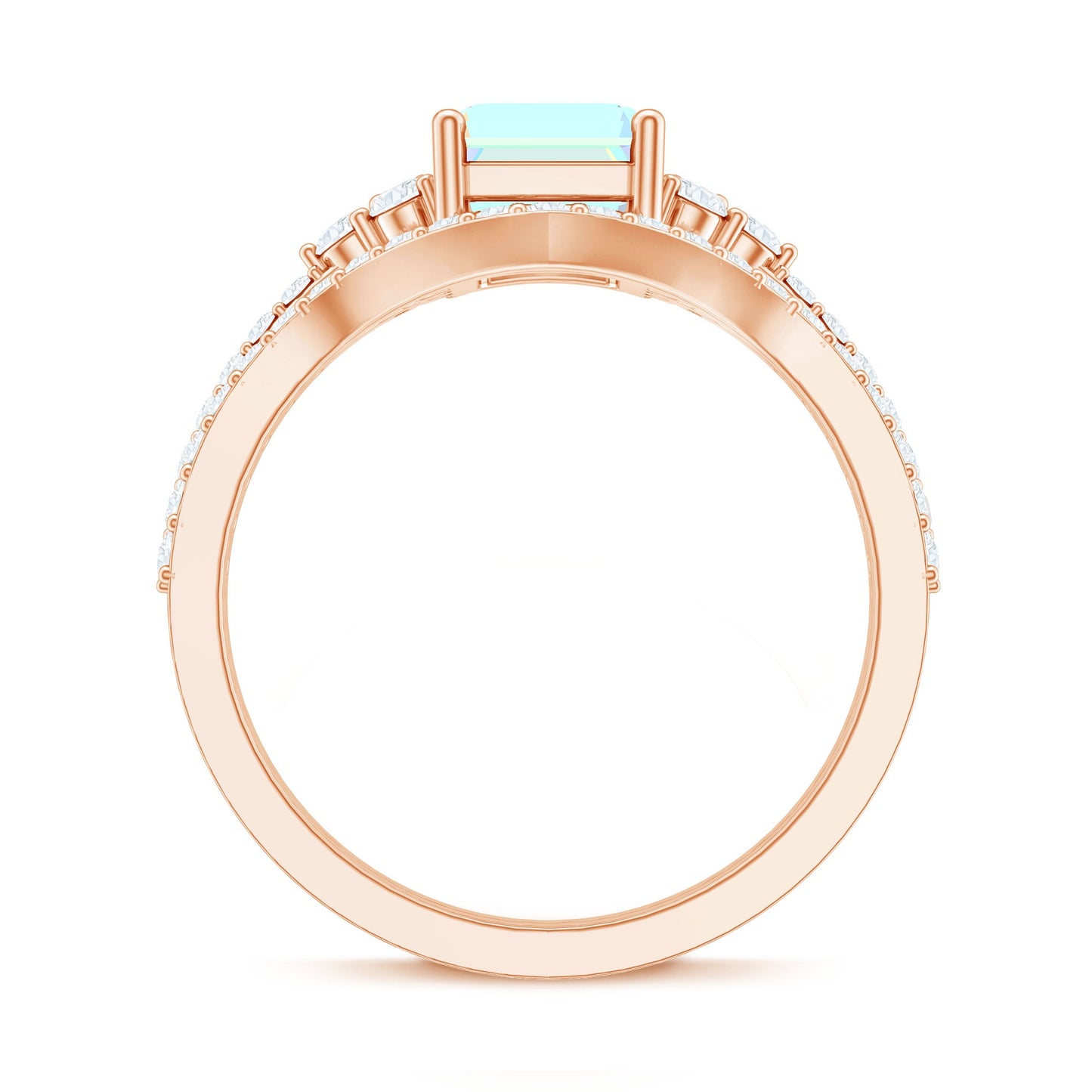 6X8 mm Emerald Cut Ethiopian Opal Classic Ring Set with Diamond Band