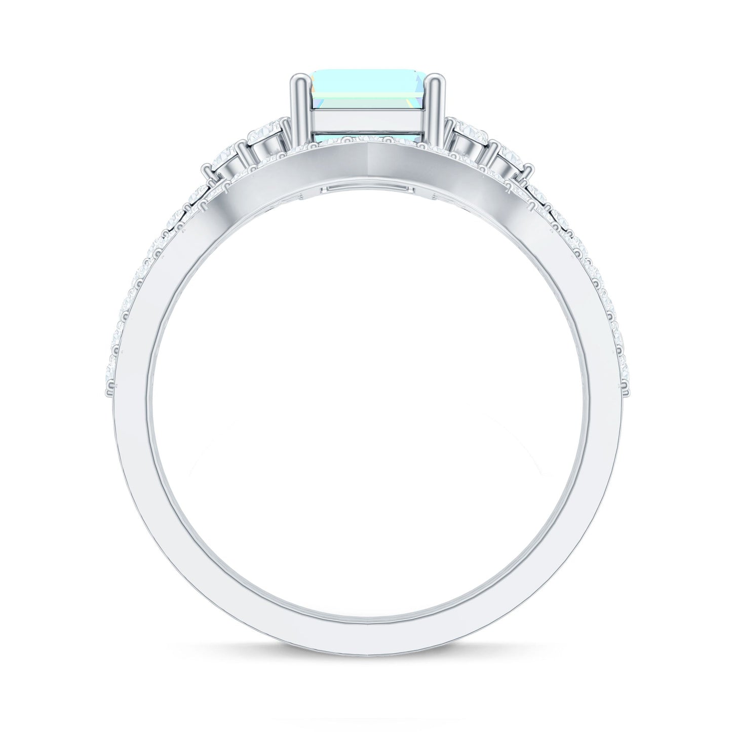 6X8 mm Emerald Cut Ethiopian Opal Classic Ring Set with Diamond Band