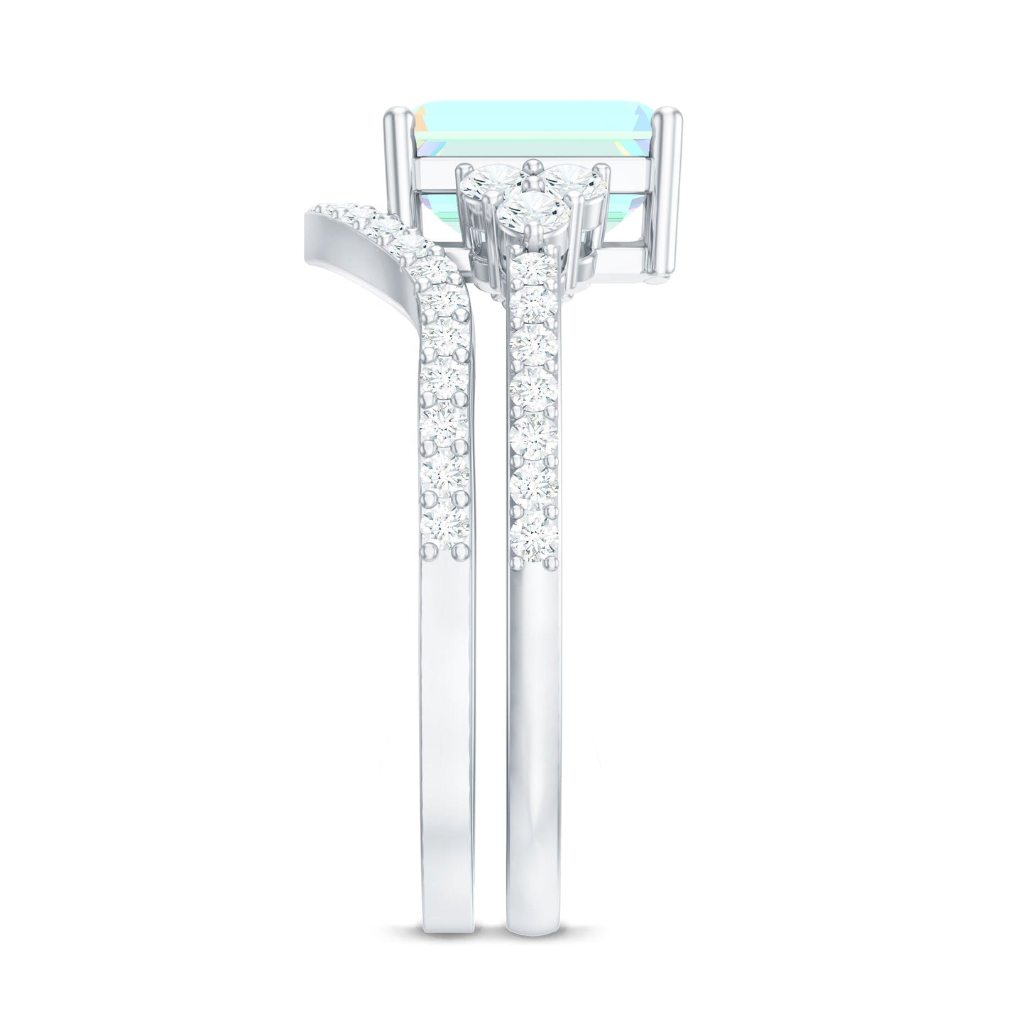 6X8 mm Emerald Cut Ethiopian Opal Classic Ring Set with Diamond Band