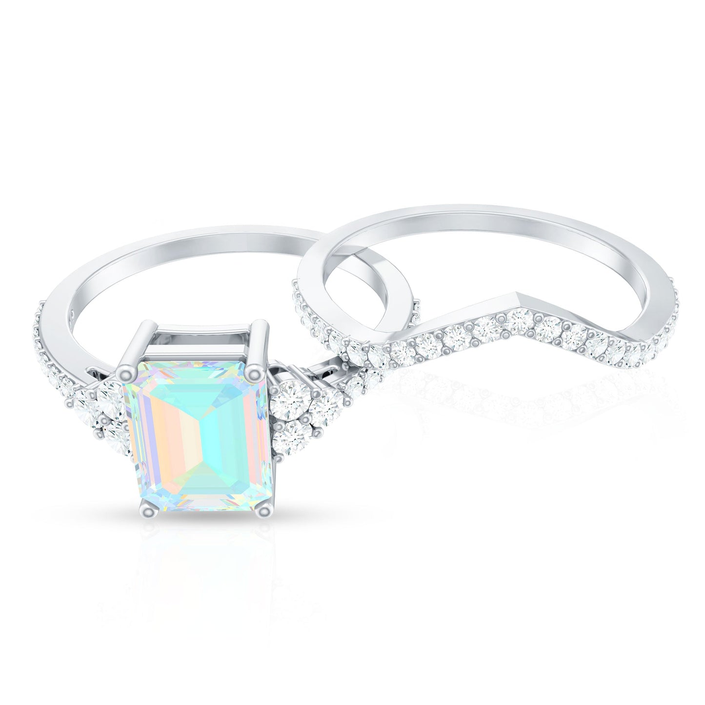 6X8 mm Emerald Cut Ethiopian Opal Classic Ring Set with Diamond Band