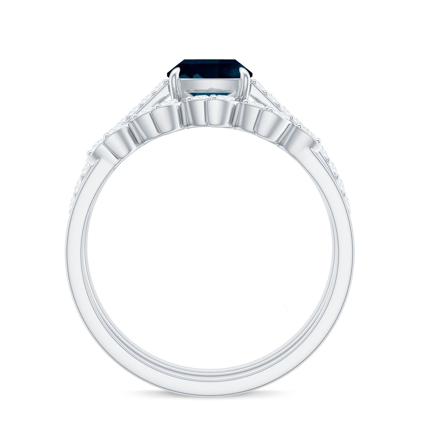 8mm Cushion Cut London Blue Topaz and Diamond Engagement Ring with Wedding Band