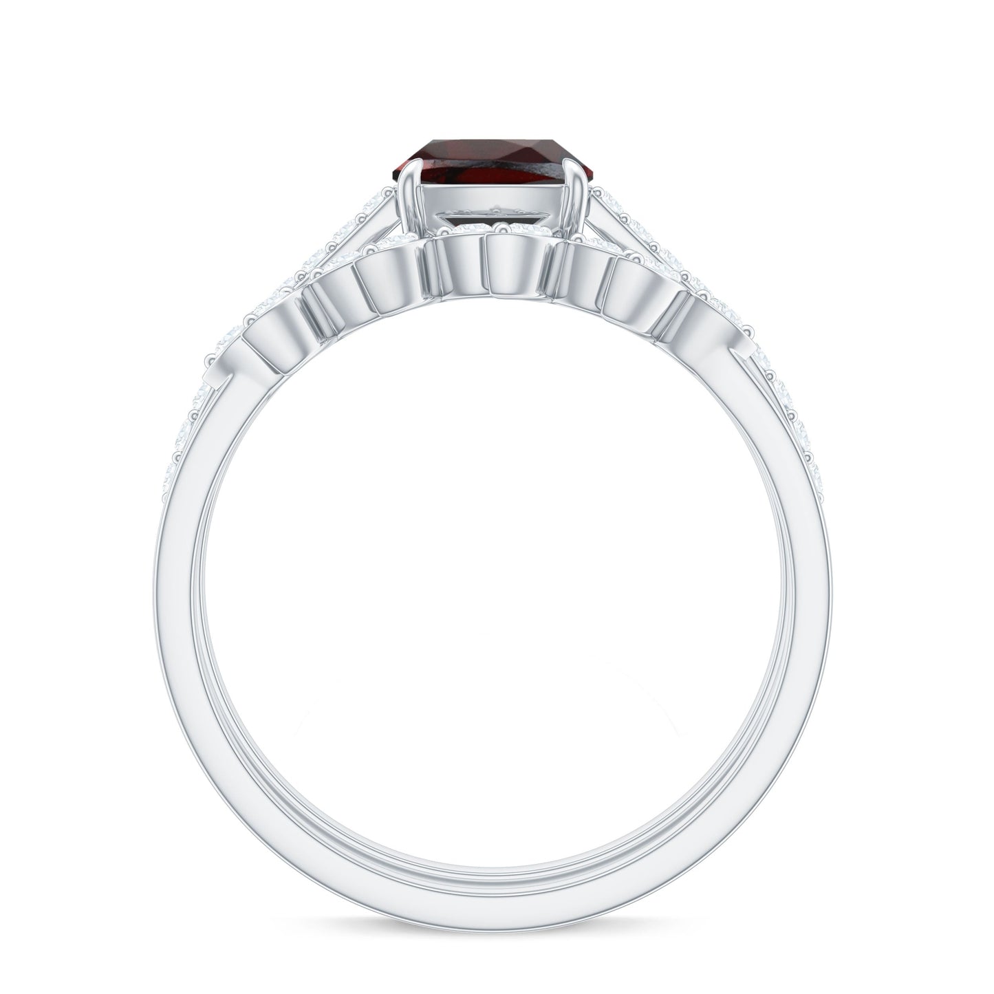 Natural Cushion Cut Garnet Diamond Wedding Bridal Ring Set of 2