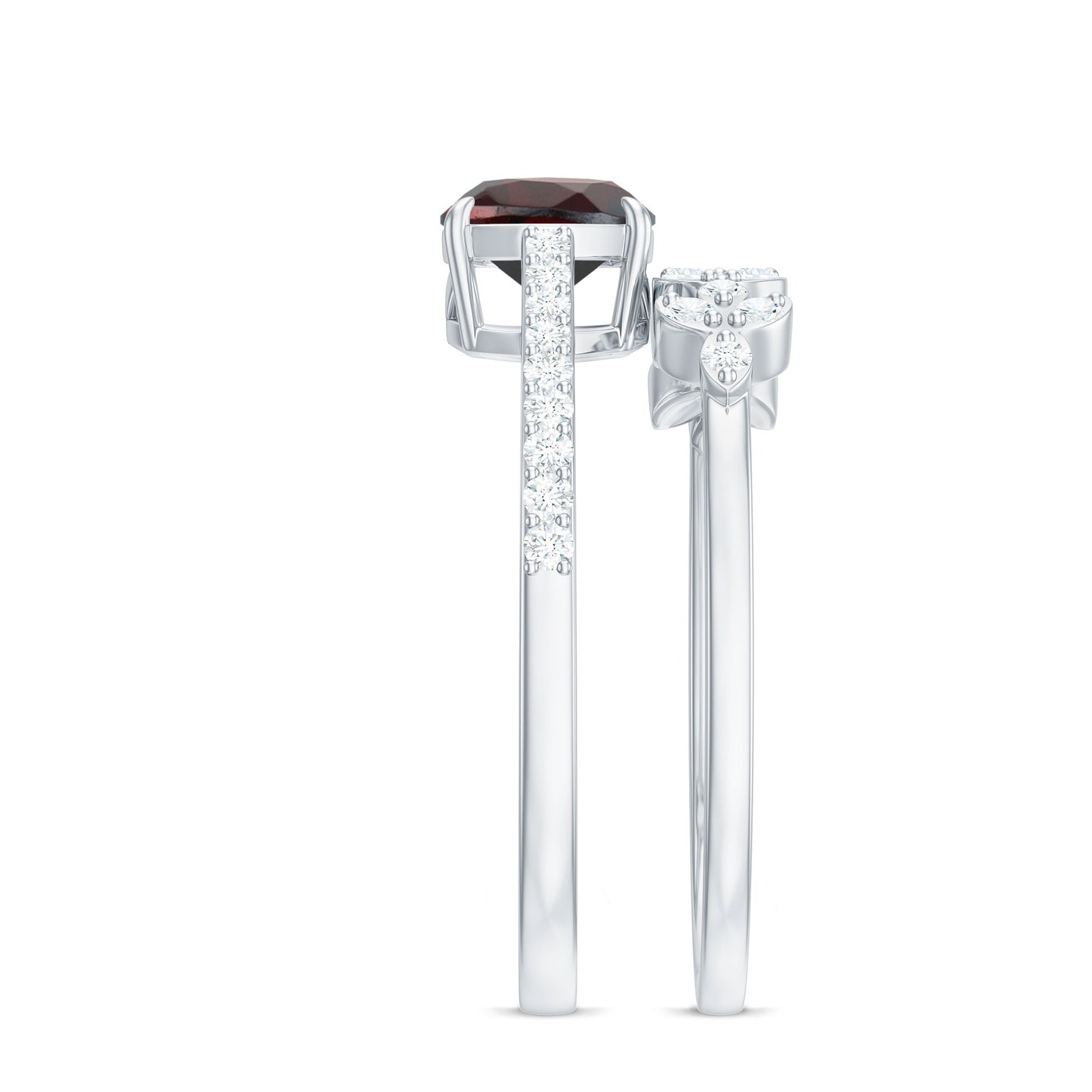 Natural Cushion Cut Garnet Diamond Wedding Bridal Ring Set of 2