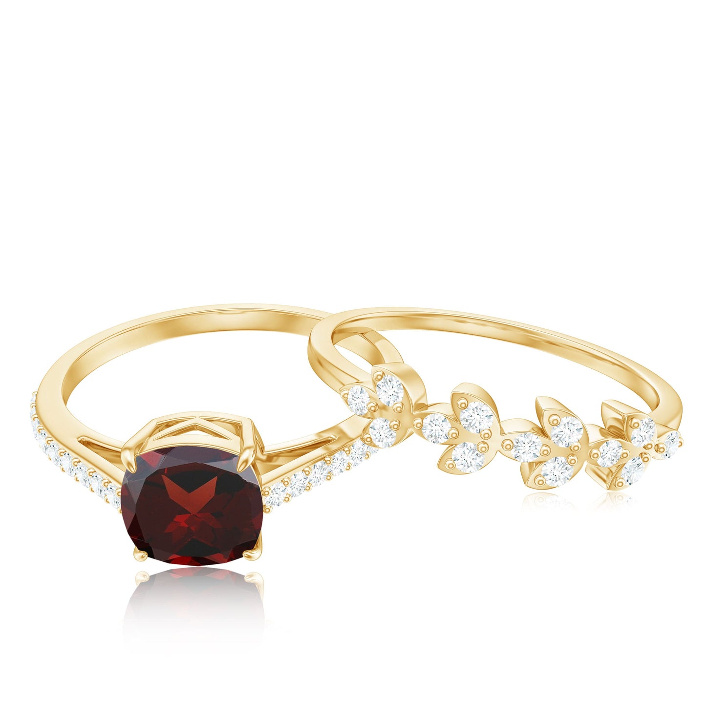 Natural Cushion Cut Garnet Diamond Wedding Bridal Ring Set of 2