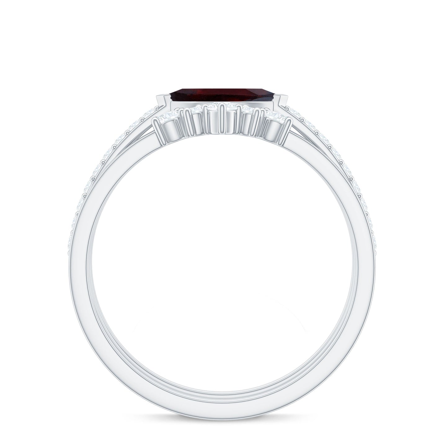 Natural Garnet Marquise Engagement Wedding Ring Set of 3 with Diamond
