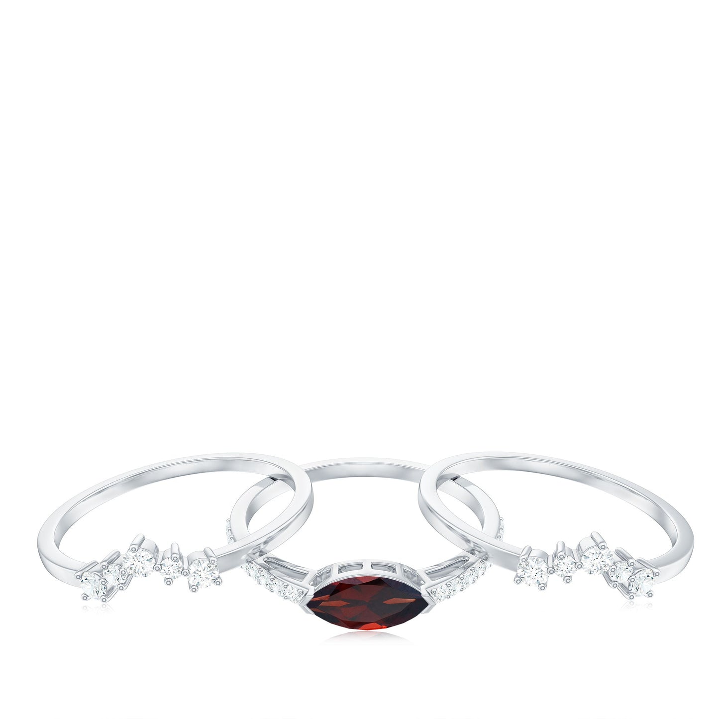 Natural Garnet Marquise Engagement Wedding Ring Set of 3 with Diamond