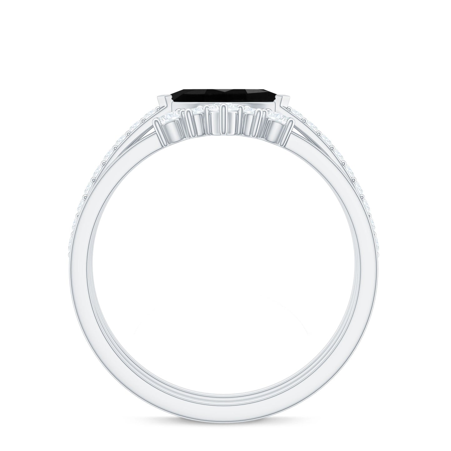 East West Set Black Onyx and Diamond Trio Wedding Ring Set