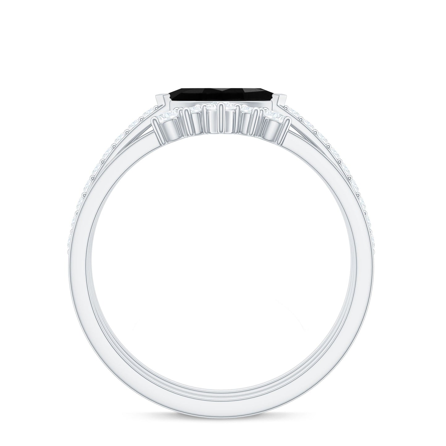 Natural Marquise Black Spinel Diamond 3 Piece Bridal Ring Set