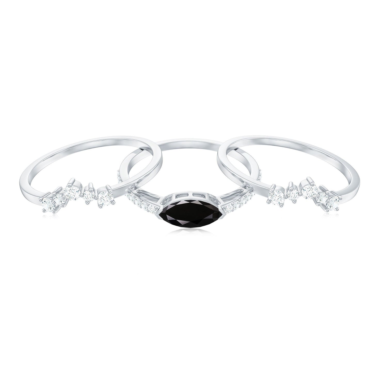 Natural Marquise Black Spinel Diamond 3 Piece Bridal Ring Set