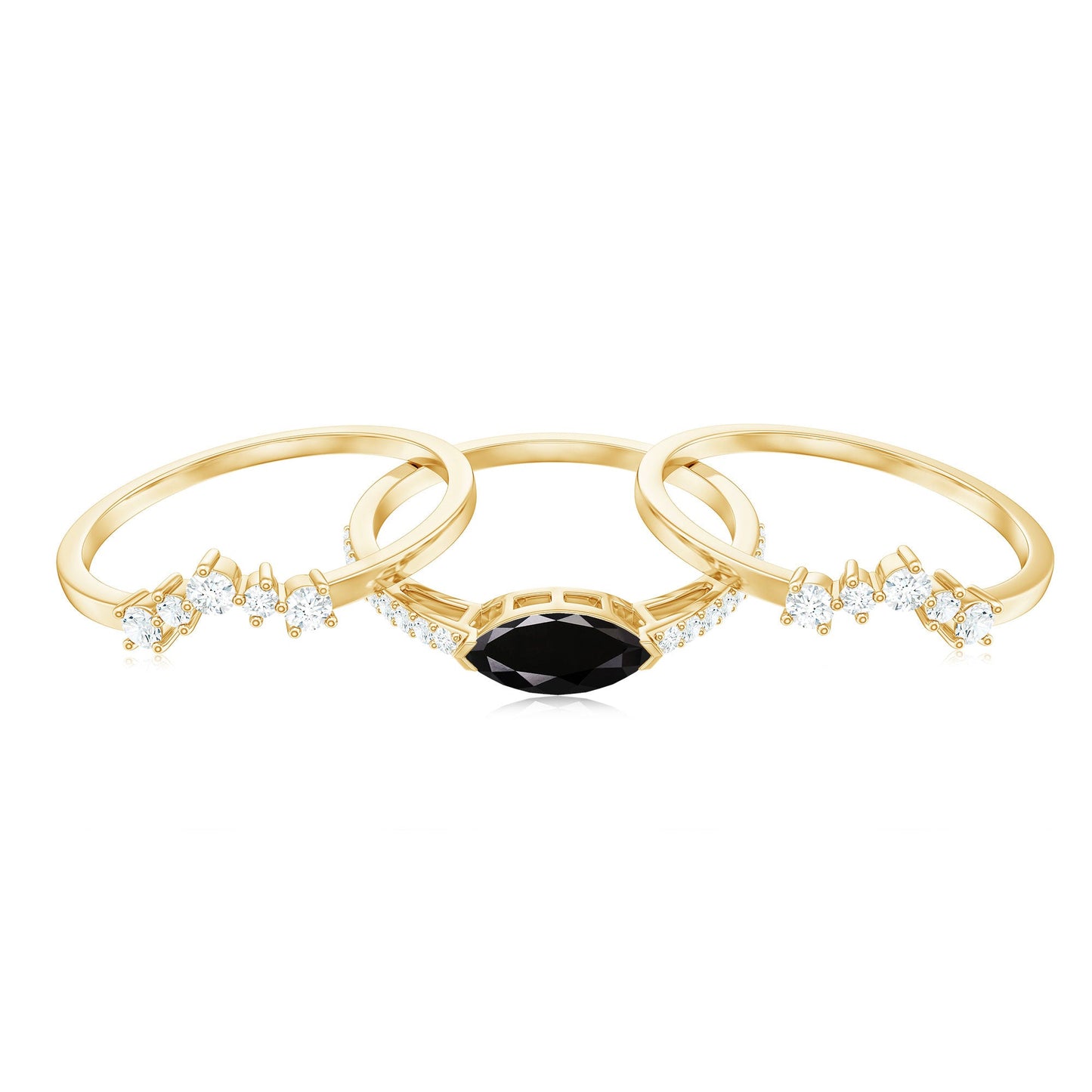 Natural Marquise Black Spinel Diamond 3 Piece Bridal Ring Set
