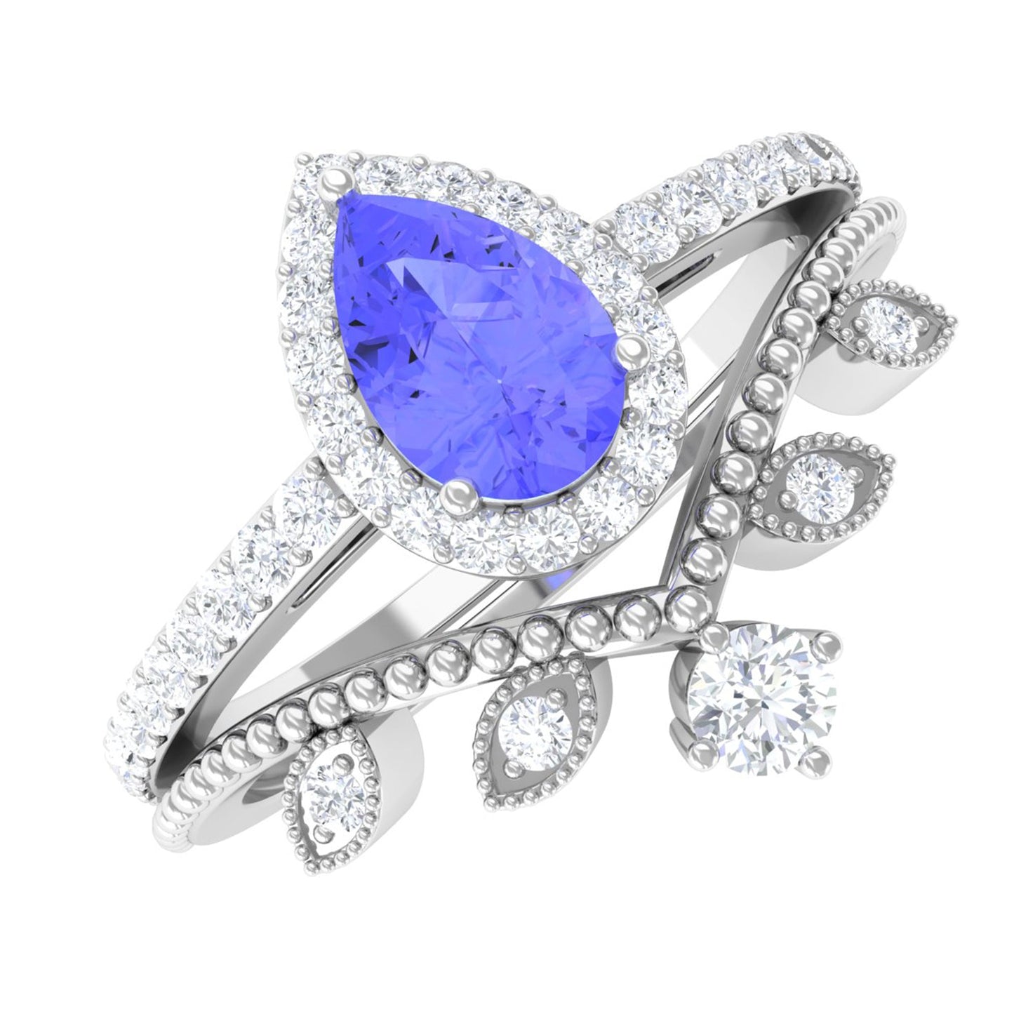 Vintage Looking Tanzanite Diamond Wedding Bridal Ring Set of 2