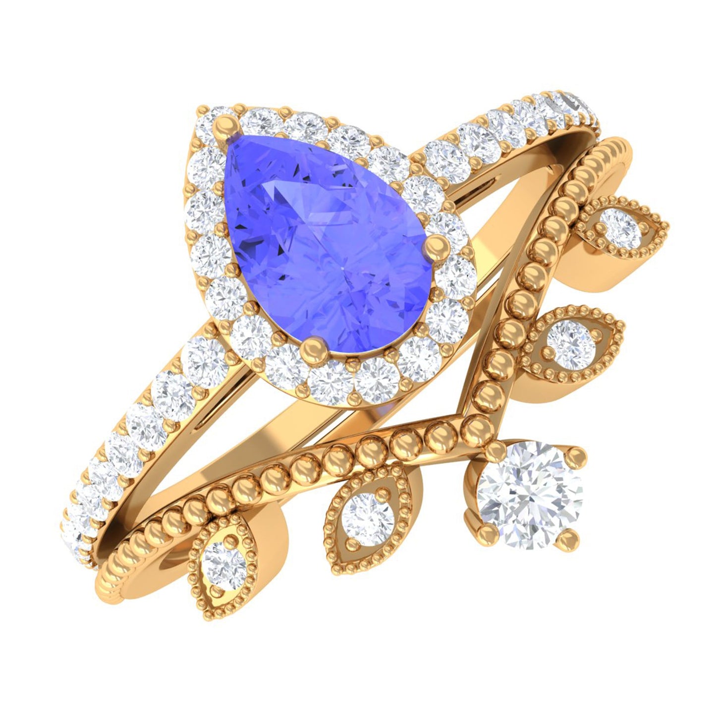 Vintage Looking Tanzanite Diamond Wedding Bridal Ring Set of 2
