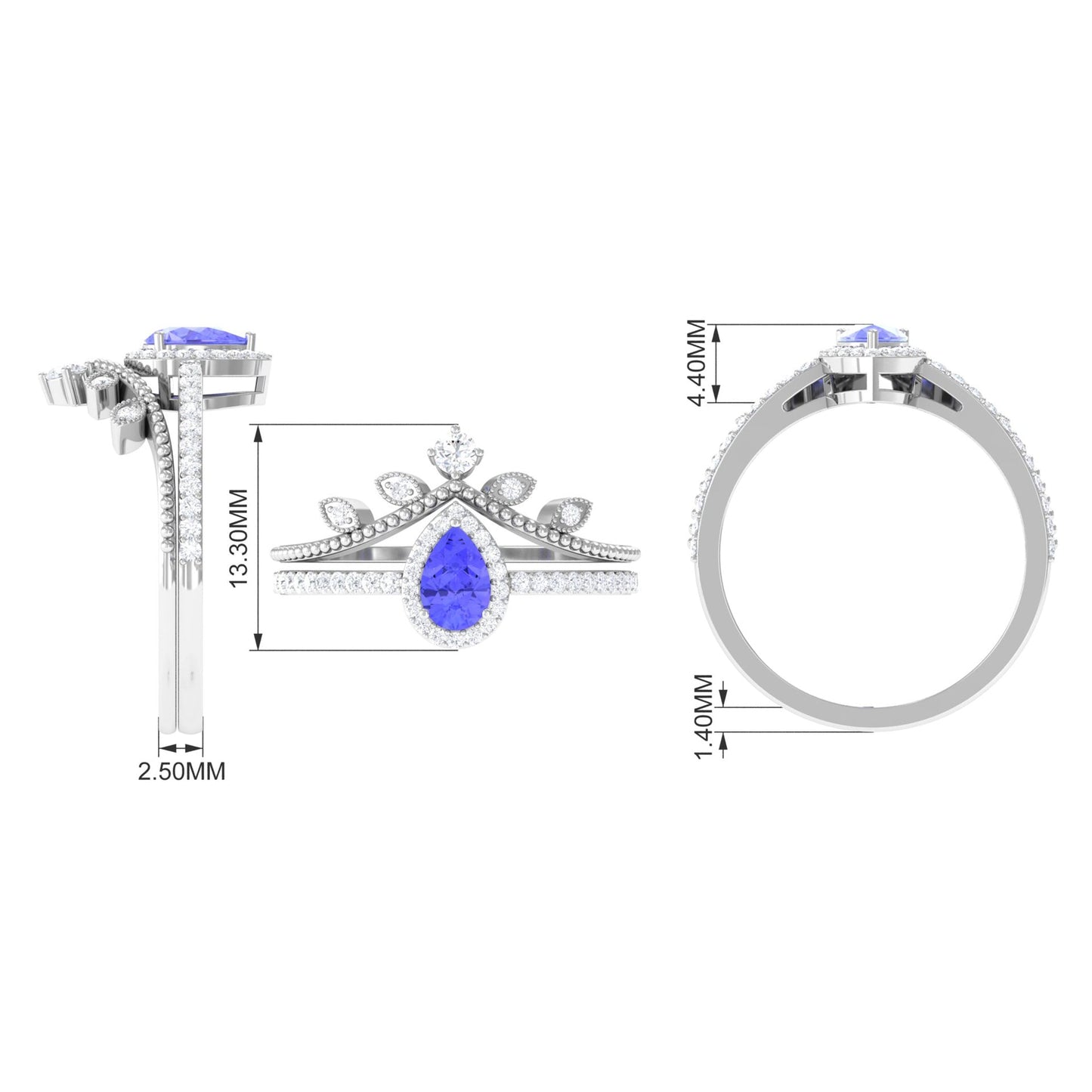 Vintage Looking Tanzanite Diamond Wedding Bridal Ring Set of 2