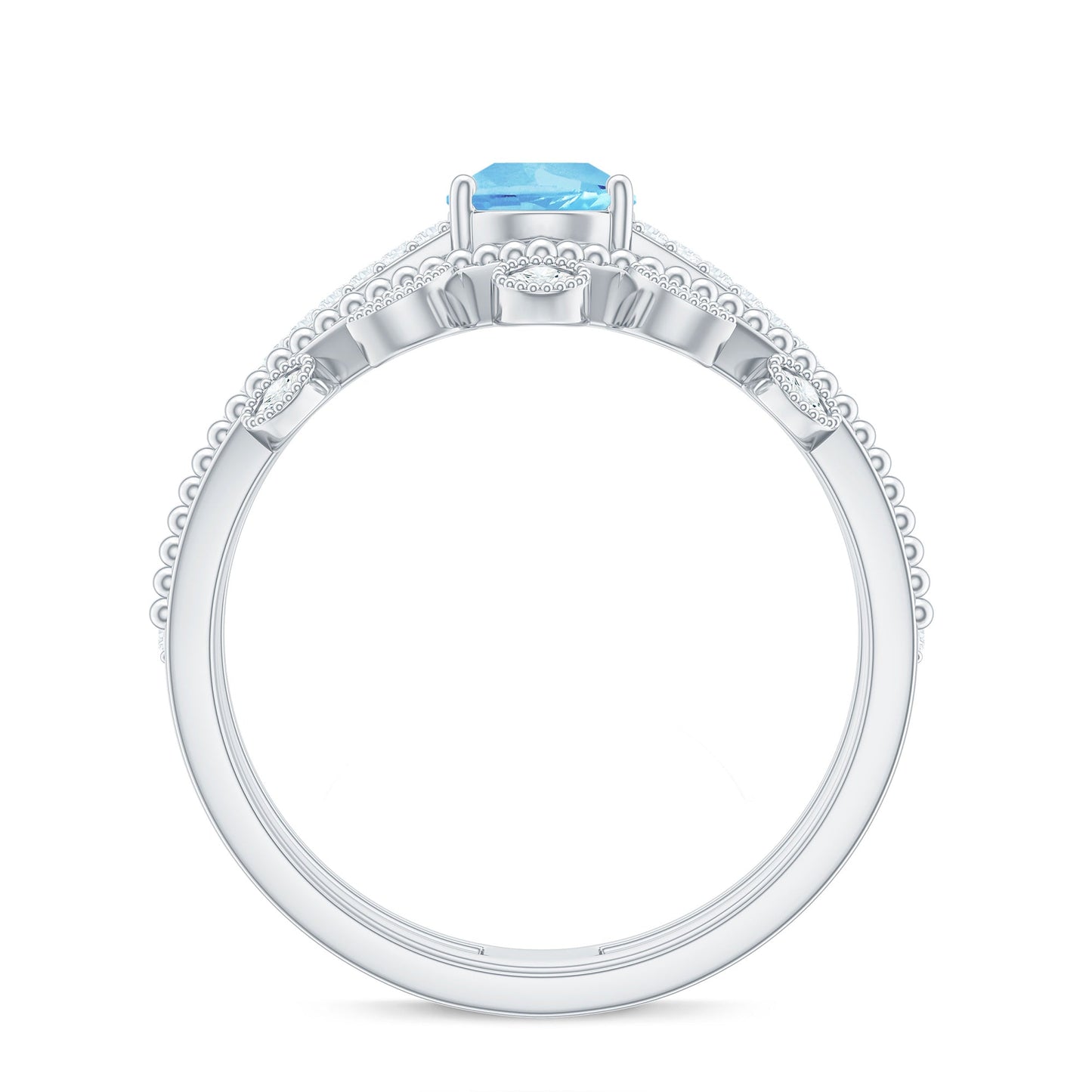 Pear Cut Real Aquamarine and Moissanite Wedding Ring Set