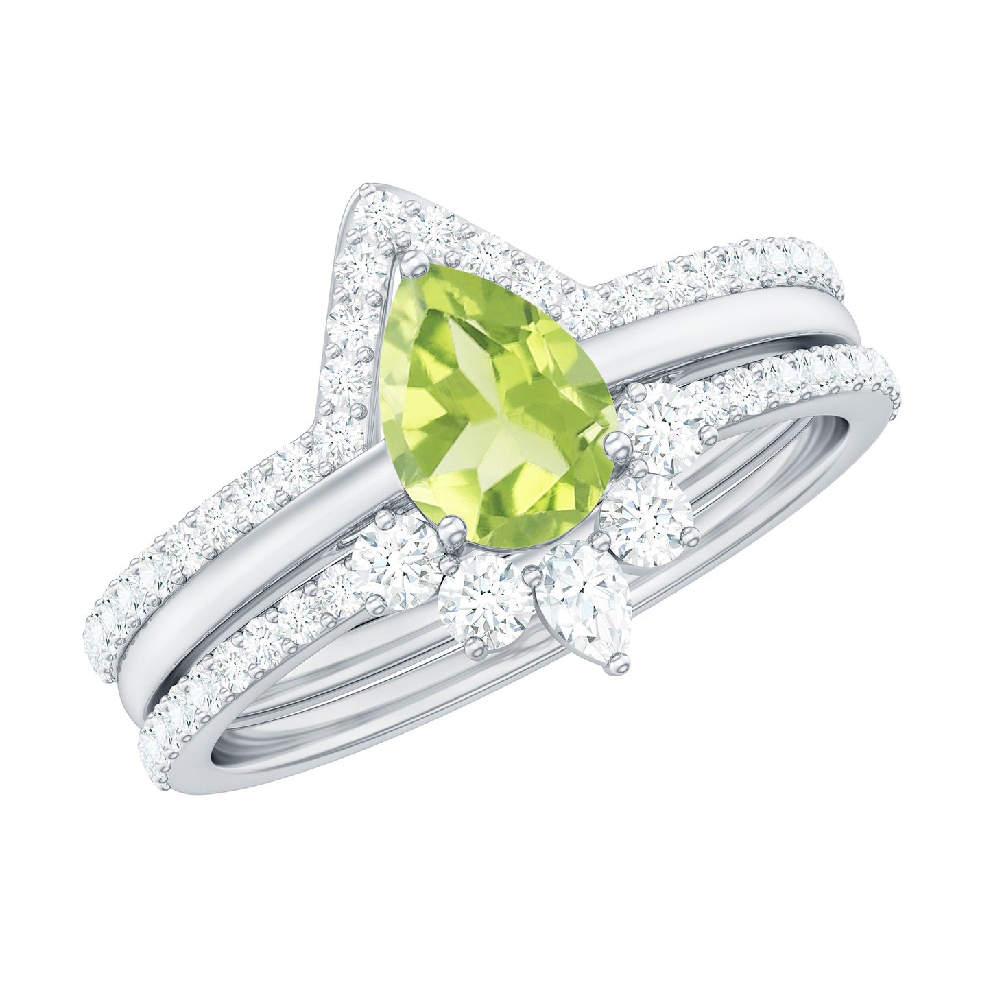 Certified Real 1 Carat Peridot Trio Wedding Ring Set with Moissanite