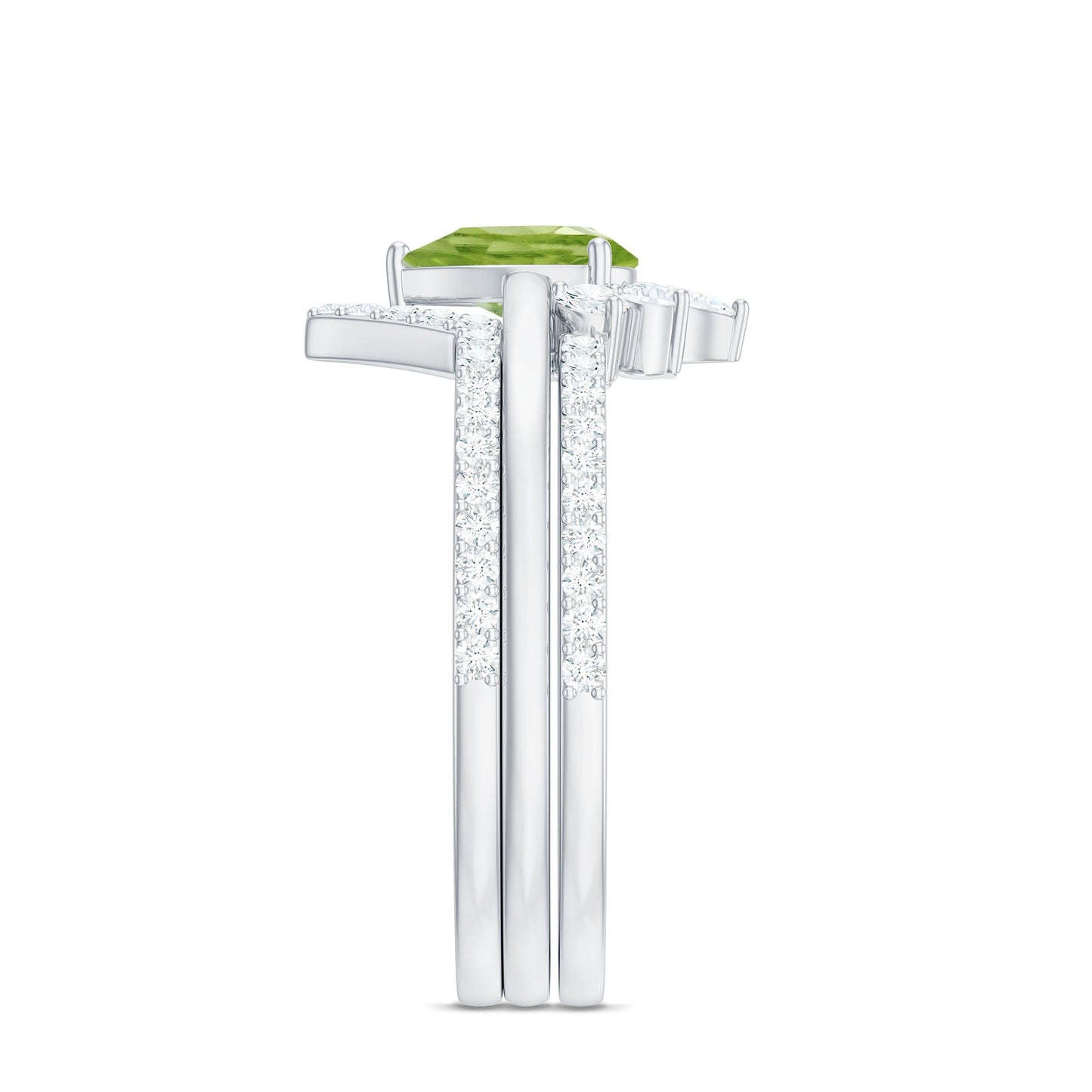 Certified Real 1 Carat Peridot Trio Wedding Ring Set with Moissanite