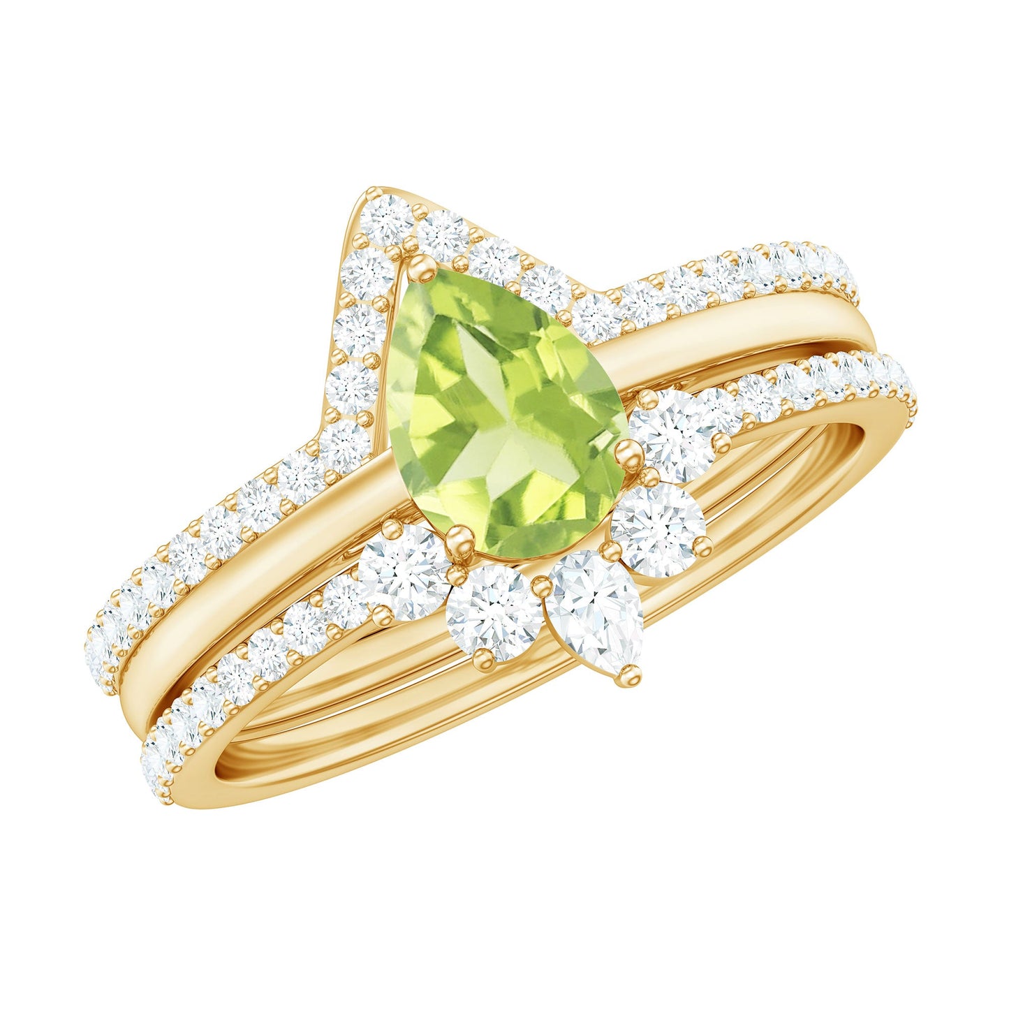 Certified Real 1 Carat Peridot Trio Wedding Ring Set with Moissanite