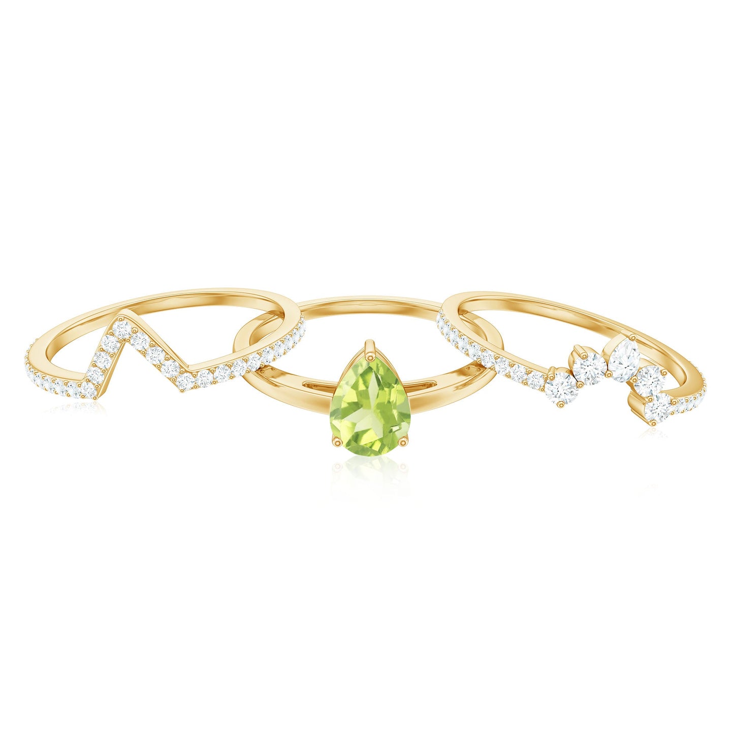 Certified Real 1 Carat Peridot Trio Wedding Ring Set with Moissanite