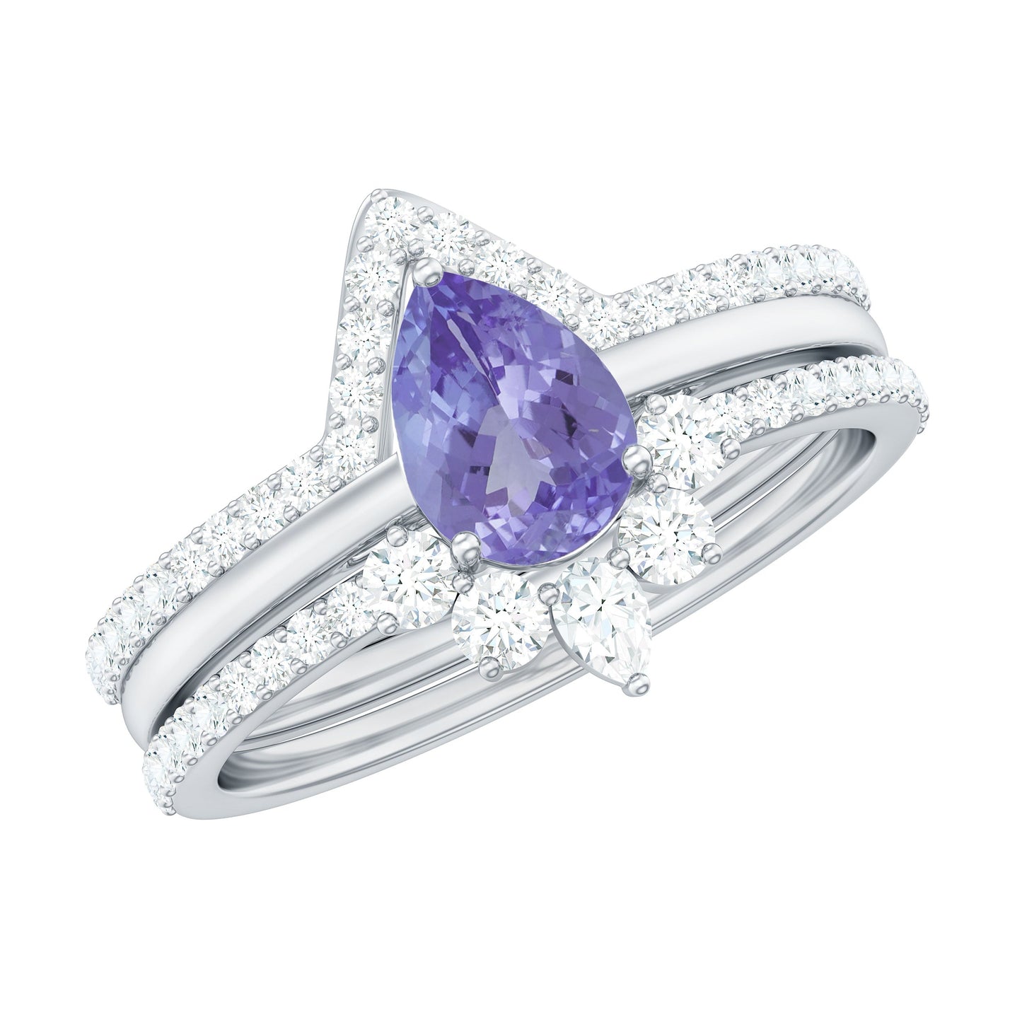 Natural Tanzanite Diamond 3 Piece Wedding Ring Set