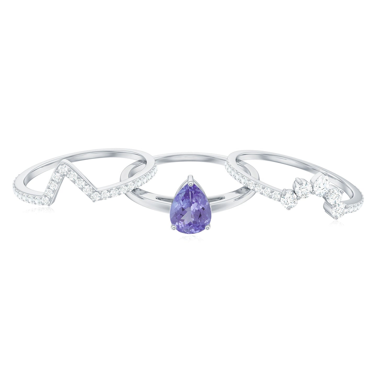 Natural Tanzanite Diamond 3 Piece Wedding Ring Set